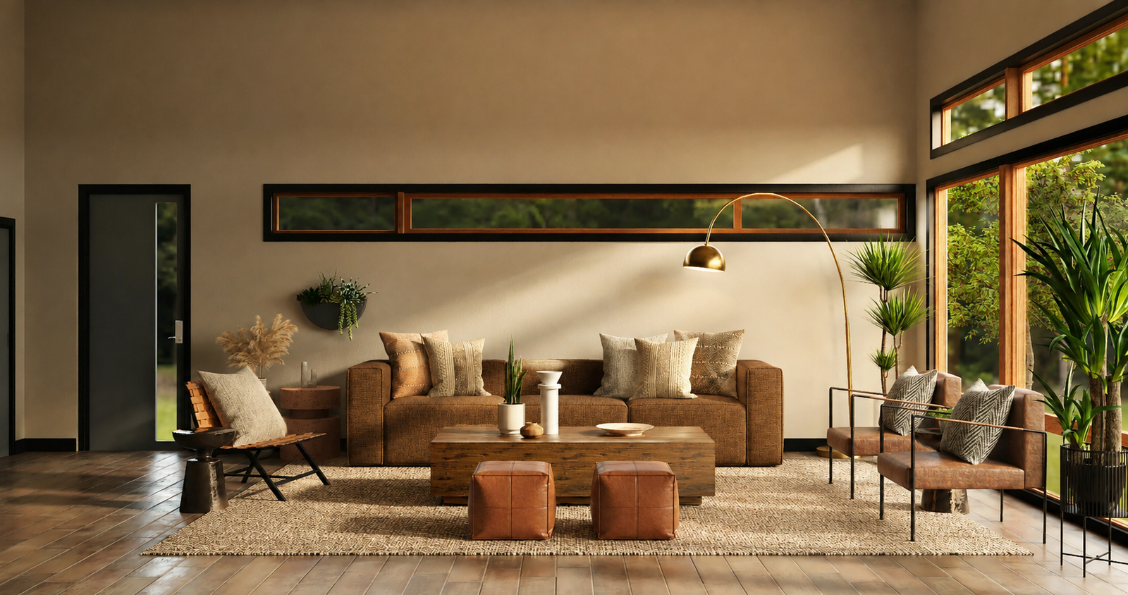 Living room painted in warm neutrals with timber floors